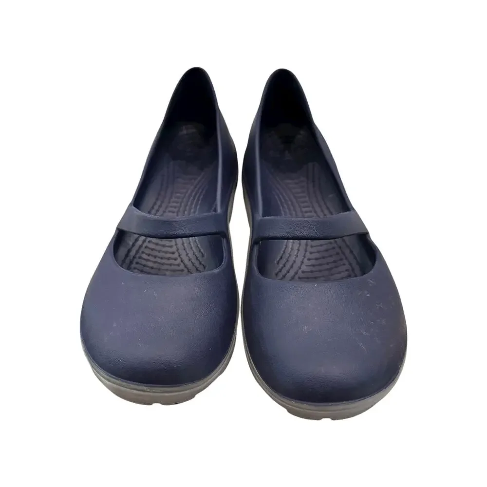 Crocs Women’s Mary Jane Flats Navy Gray Croslite Comfort Size 9